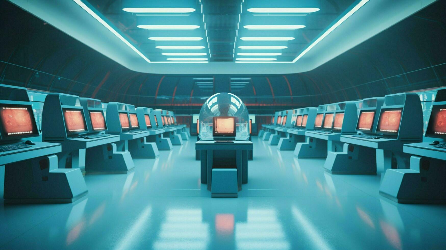 futuristic computer lab equipment in a row photo