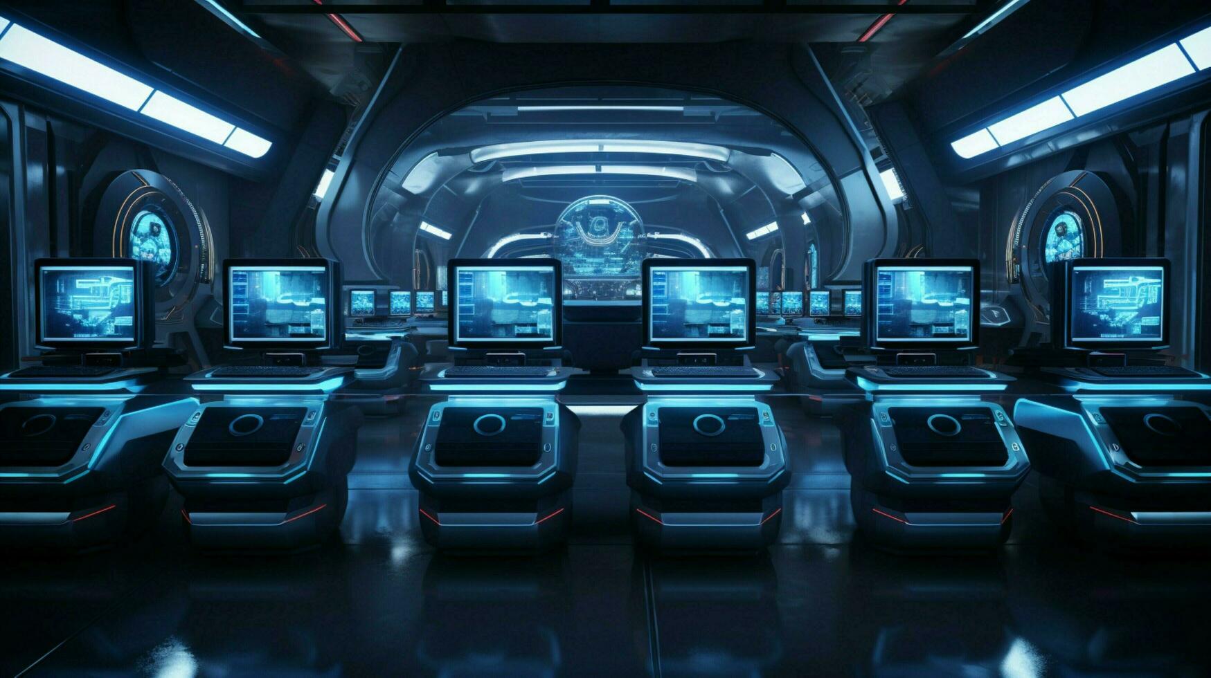 futuristic computer lab equipment in a row photo