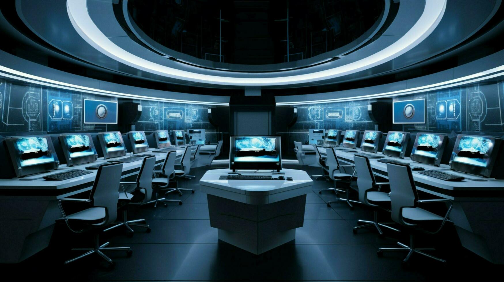 futuristic computer lab equipment in a row photo