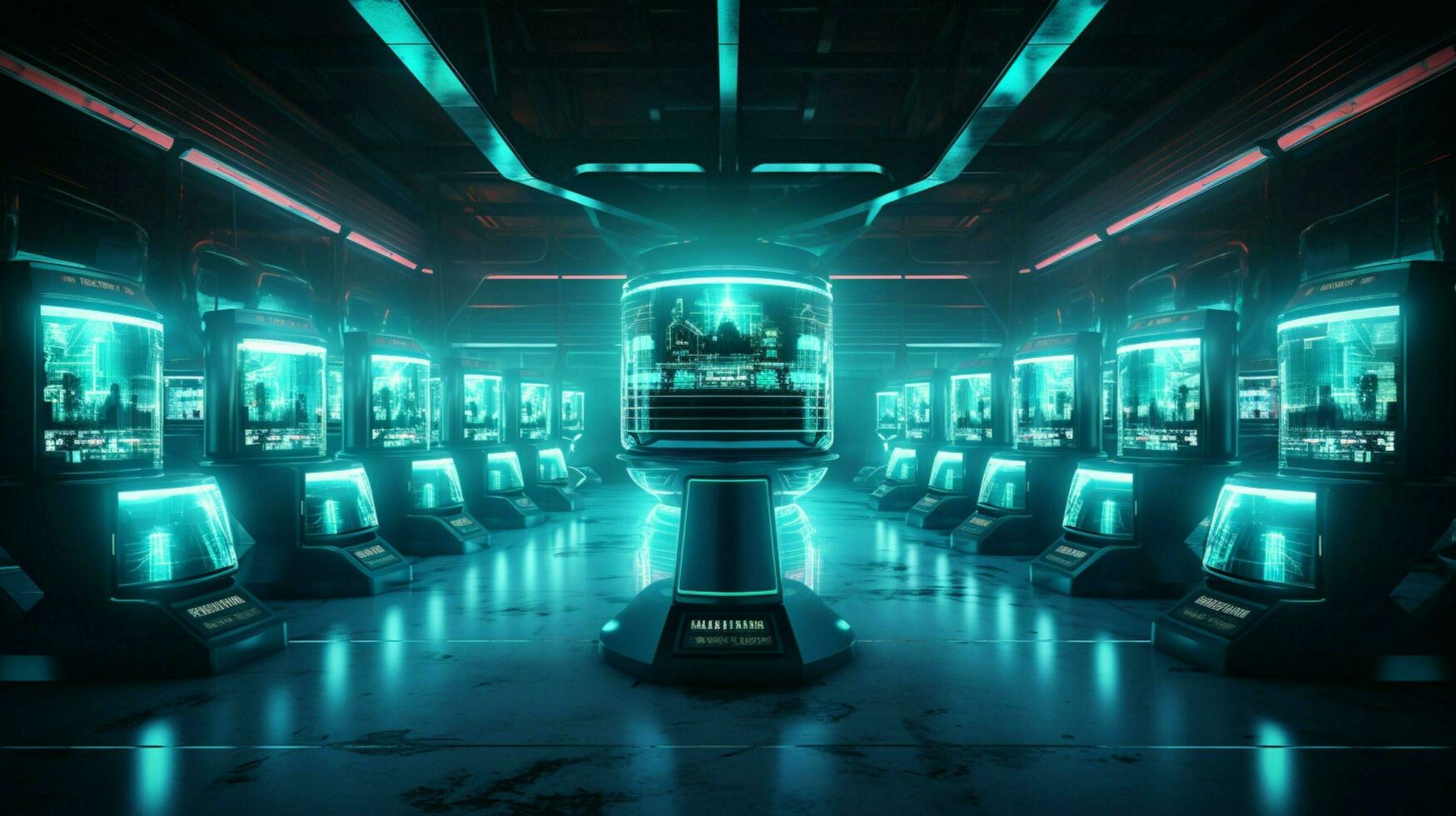 futuristic computer lab equipment in a row photo