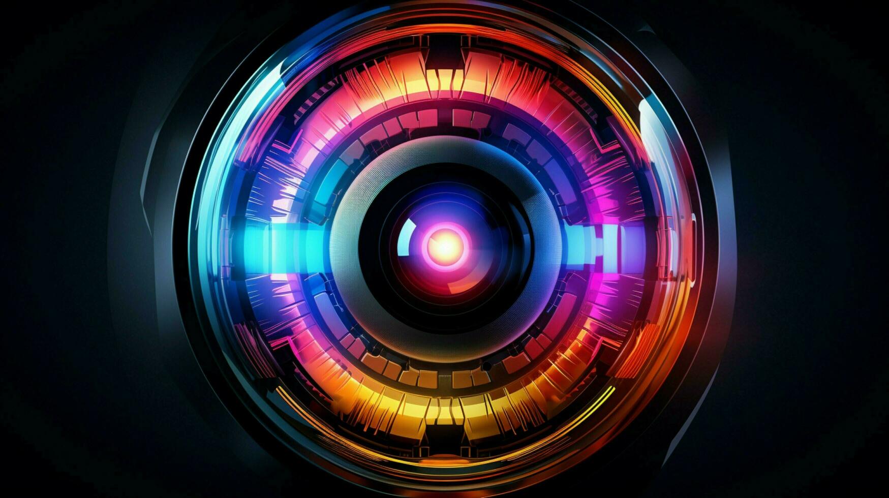 futuristic design of optical lens multi colored glow photo