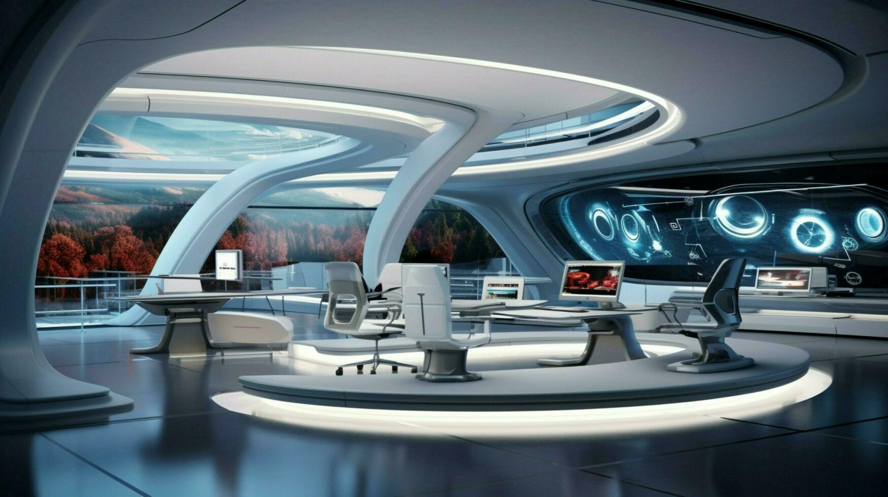 futuristic office design with modern technology equipment photo