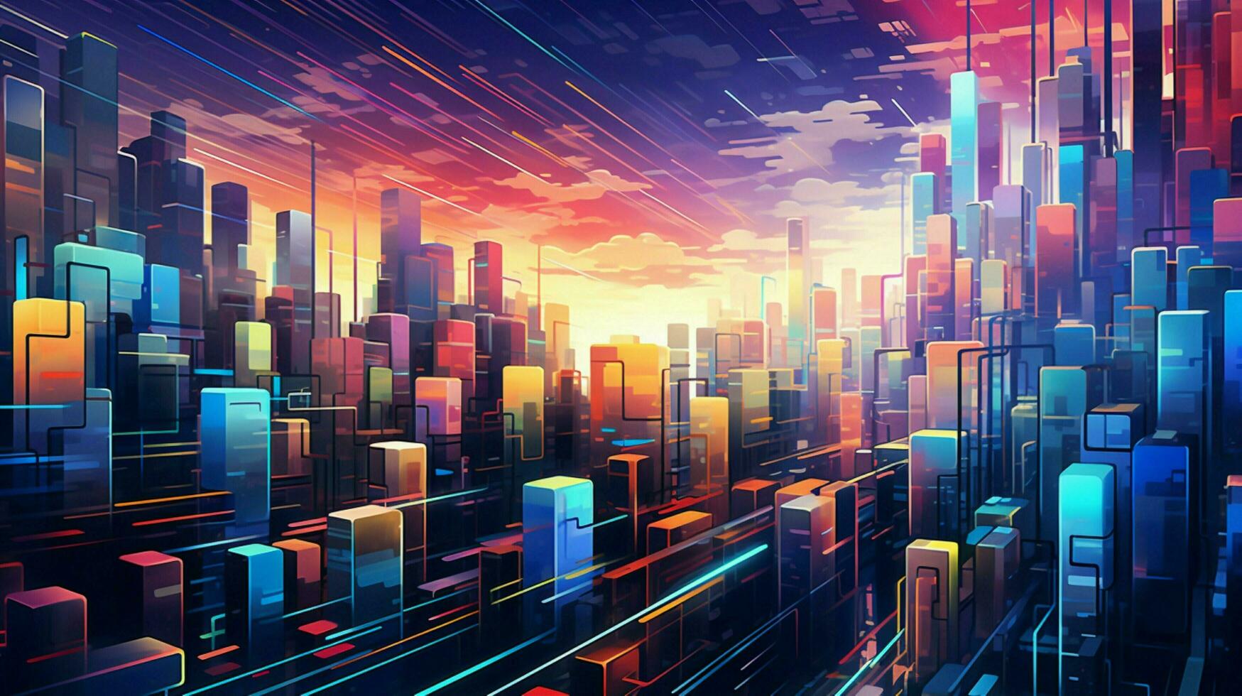 futuristic skyscraper illuminates city life with vibrant photo