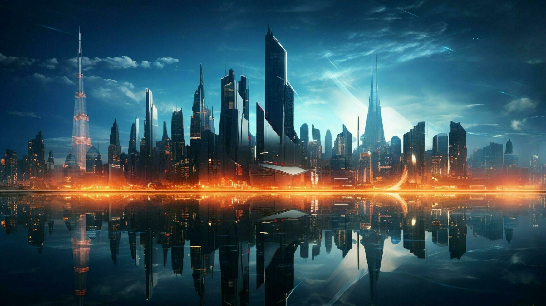 futuristic skyscrapers illuminate the modern city skyline photo