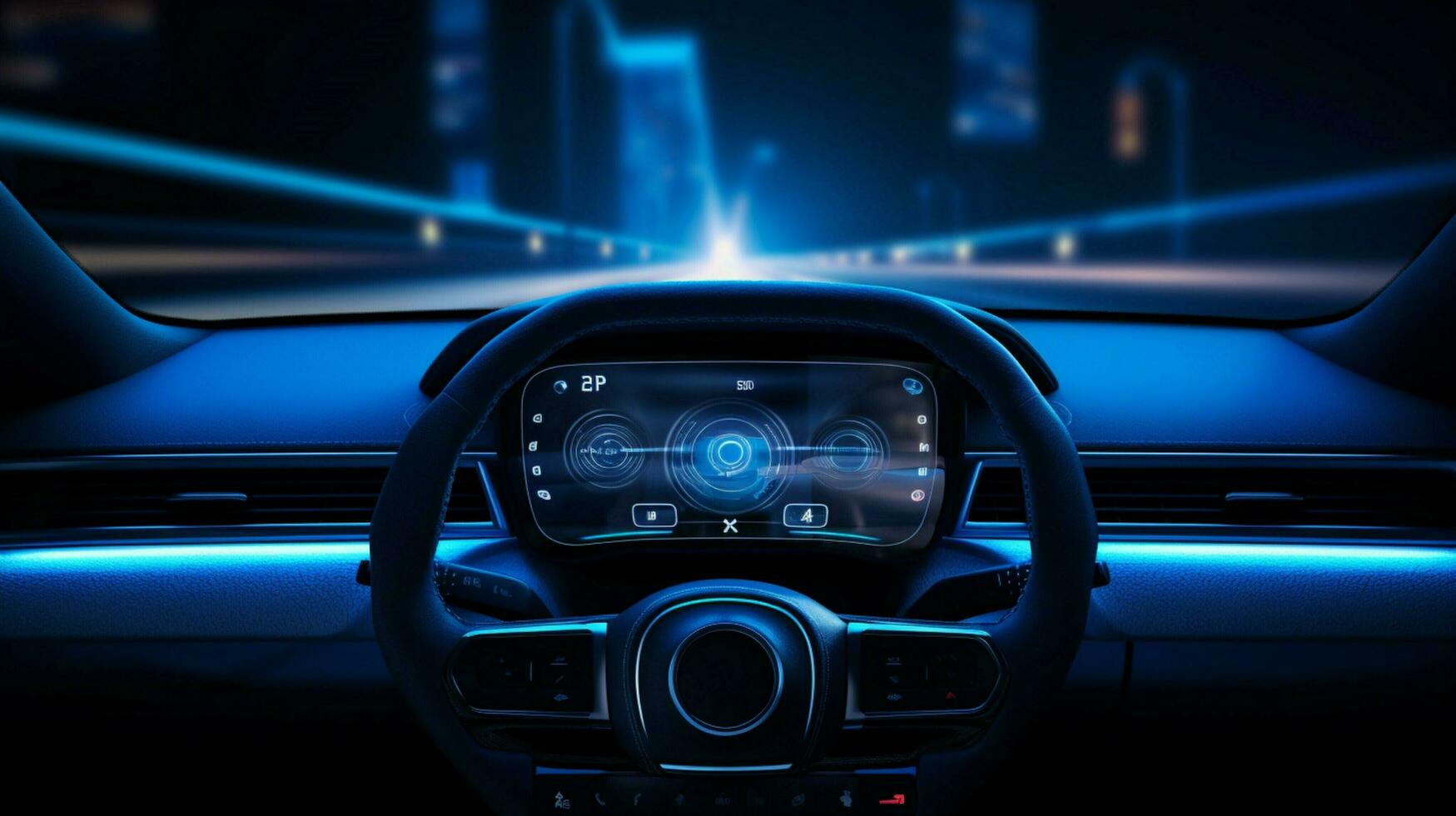 futuristic smartphone icon illuminates car dashboard photo