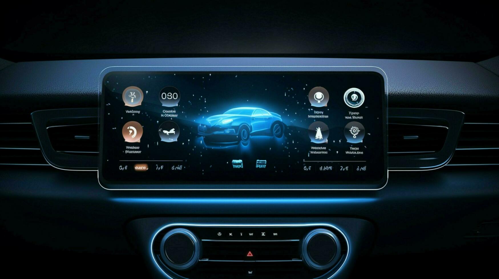 futuristic smartphone icon illuminates car dashboard photo