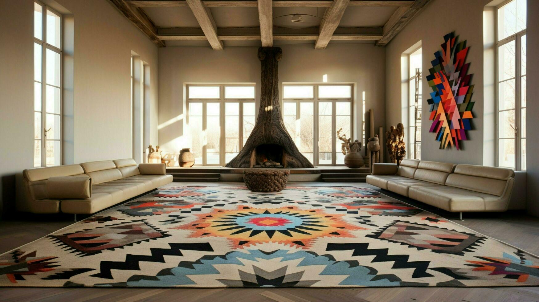 geometric patterns of turkish kilims decorate floor photo