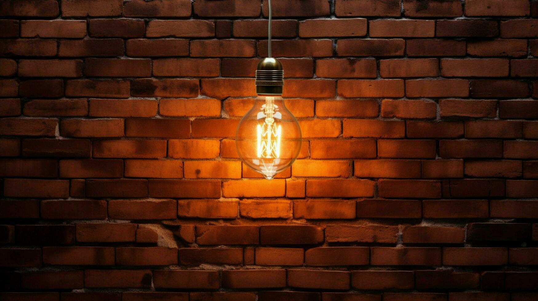 glowing antique light bulb illuminates brick wall photo