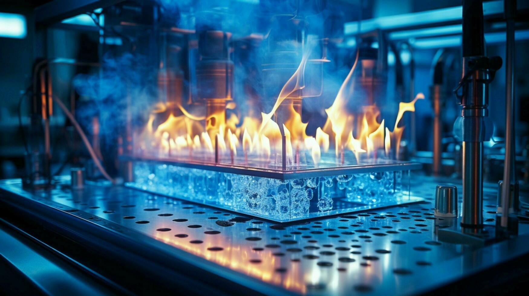 glowing blue flame heats semiconductor equipment indoors photo