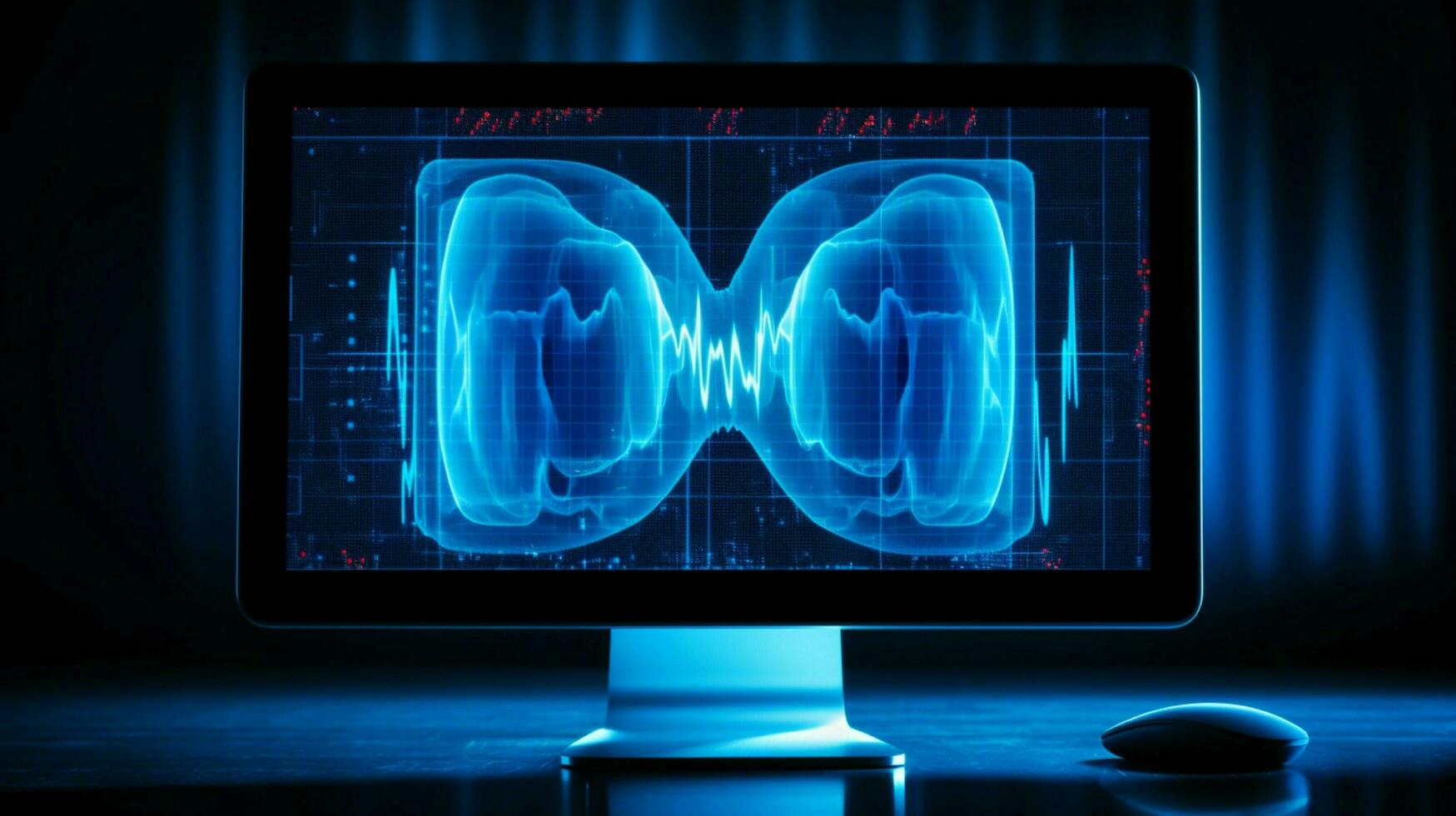 glowing blue pulse trace on computer monitor symbolizes photo