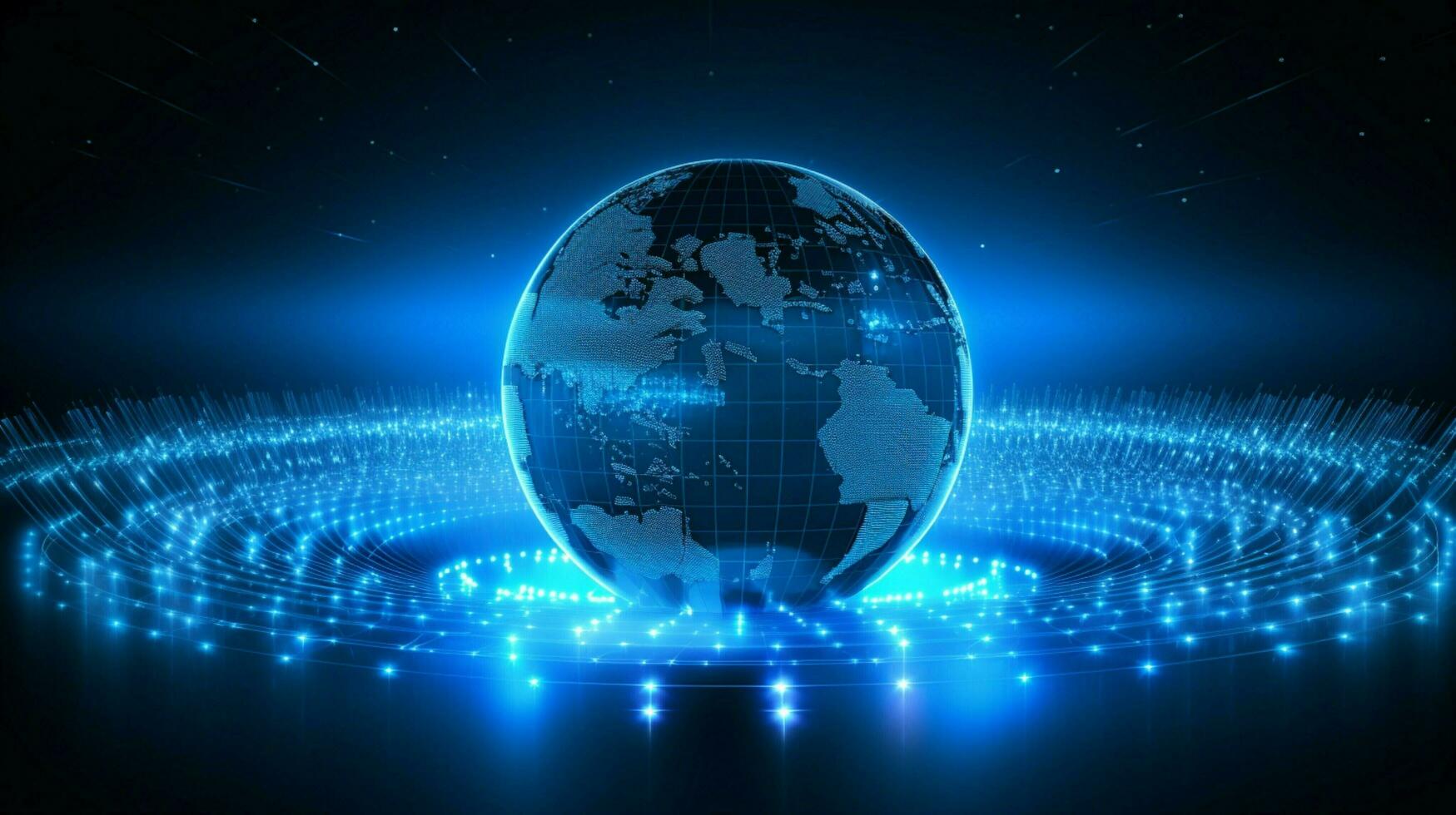 glowing blue sphere displays global data patterns photo