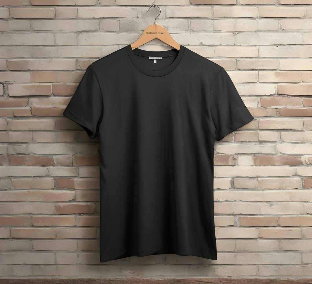 Black t shirt mockup with brick background ai generate photo