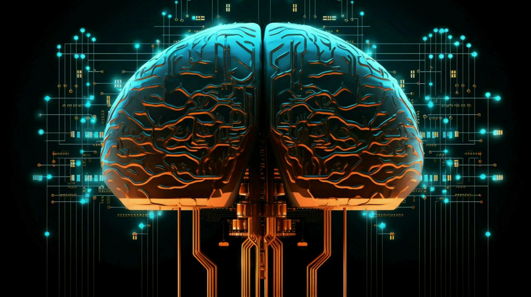 glowing circuit board complex cyborg brain design photo