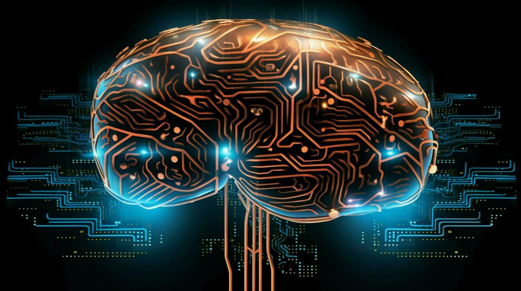 glowing circuit board complex cyborg brain design photo