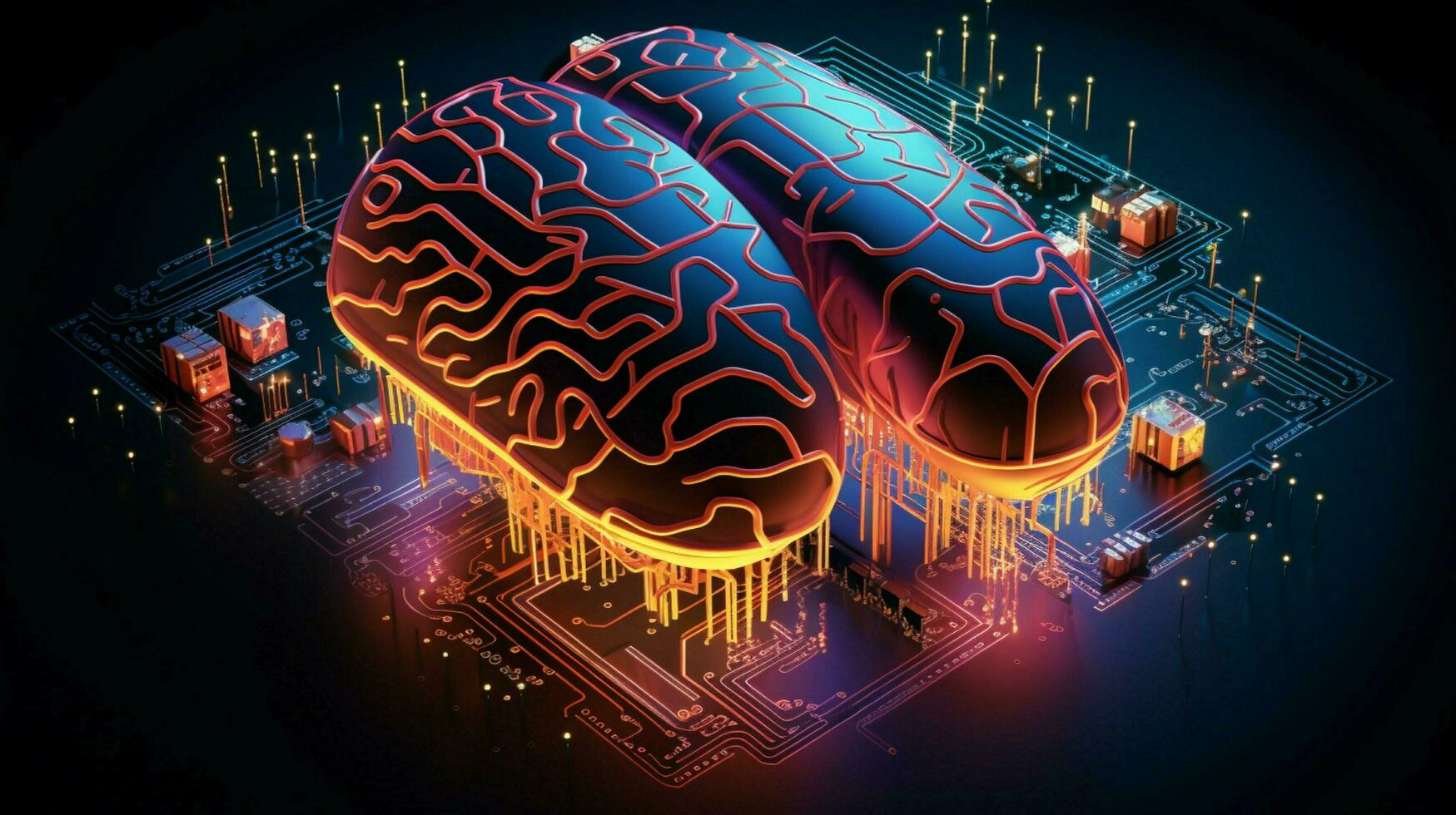 glowing circuit board complex cyborg brain design photo