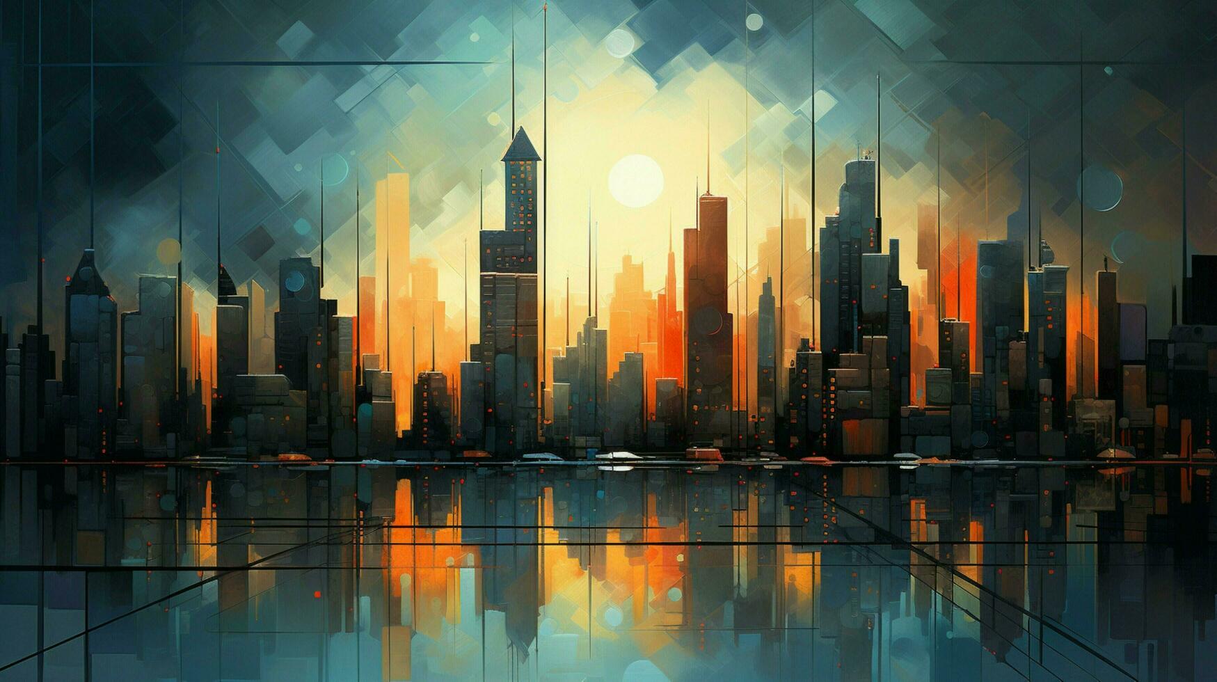 glowing cityscape at dusk modern and abstract photo