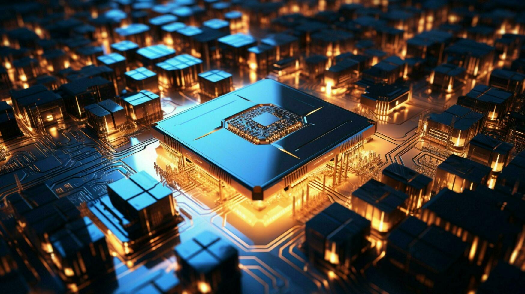 glowing computer chip complexity of electronics industry photo