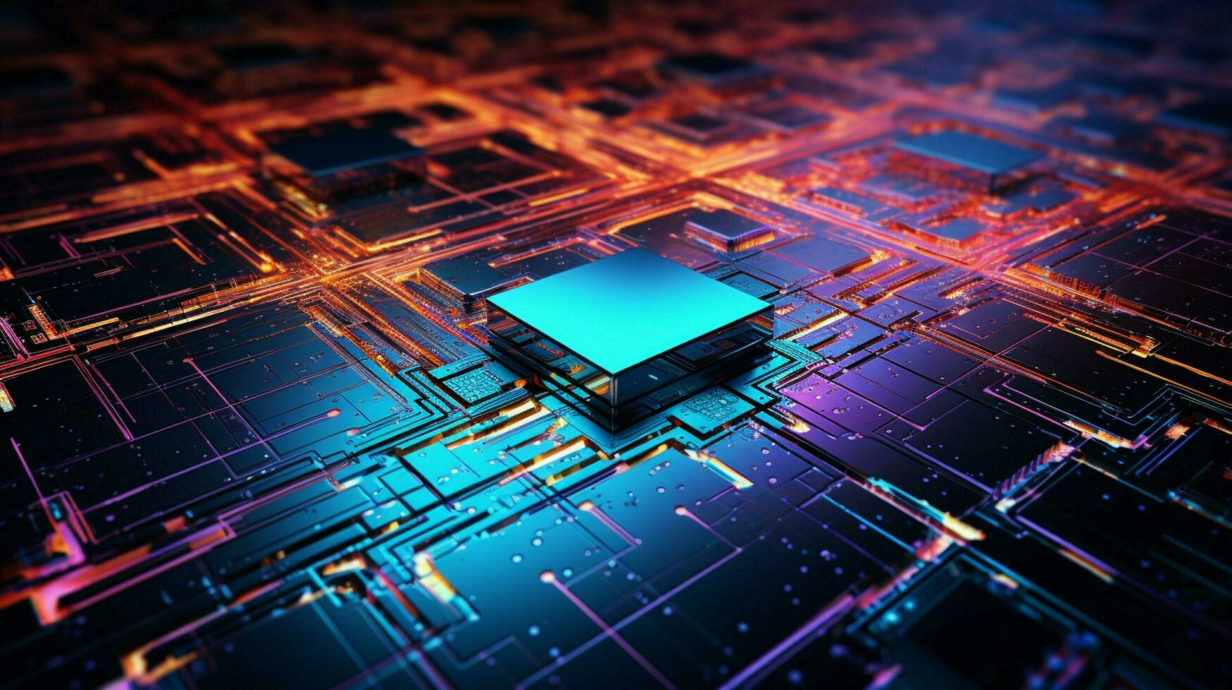 glowing computer chip complexity of electronics industry photo