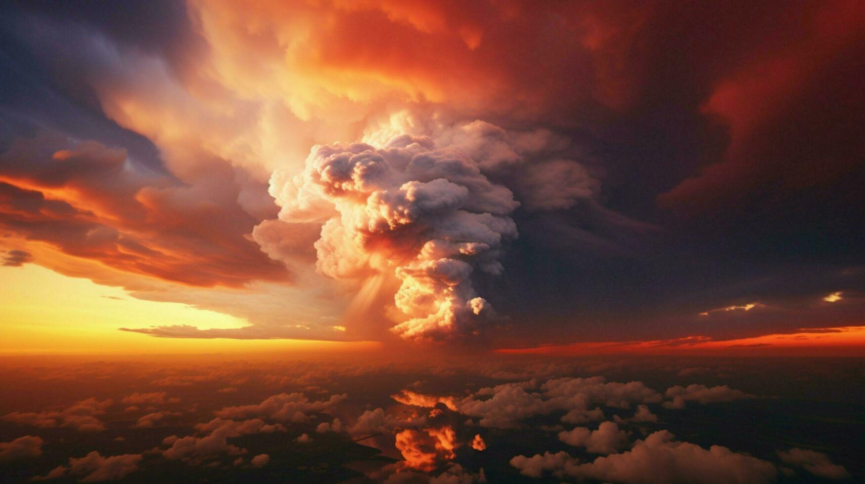 glowing cumulus cloud on fire at dusk photo