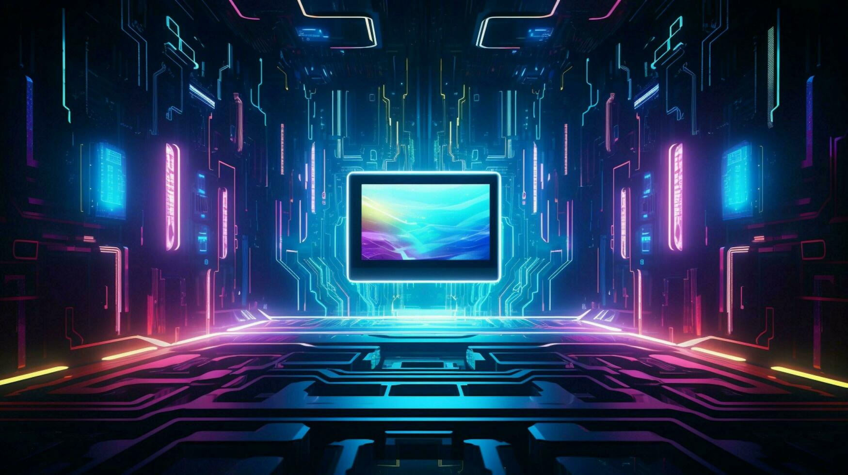 glowing computer monitor displays vibrant futuristic photo
