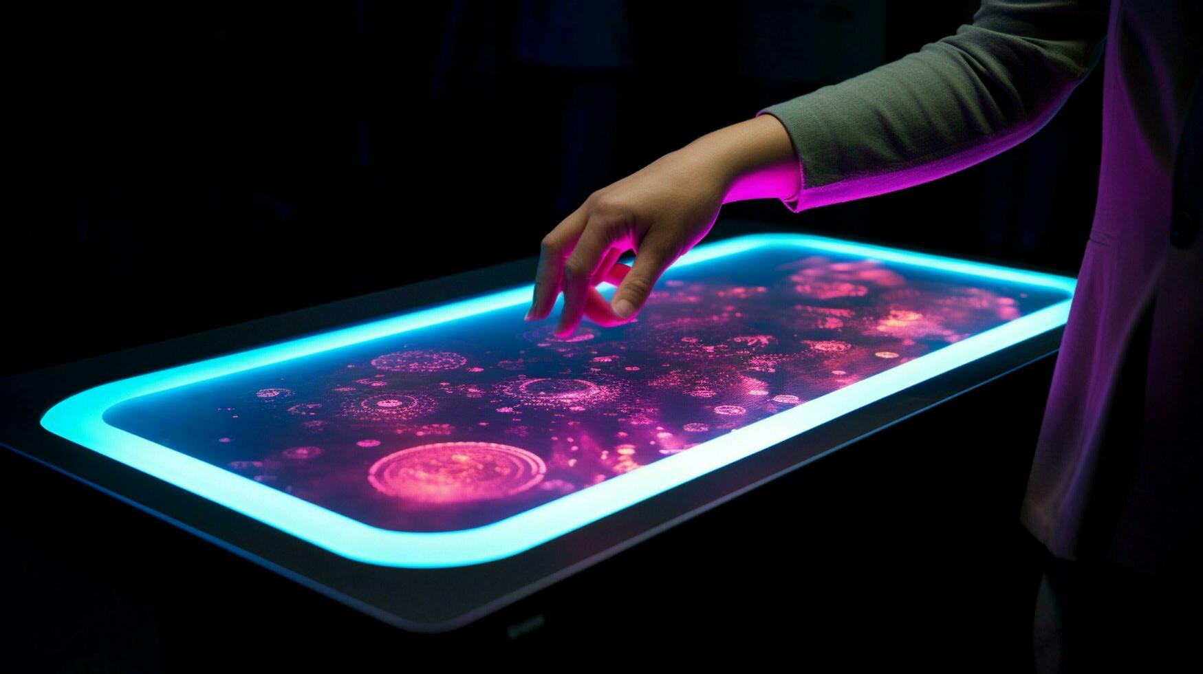 glowing finger controls modern nightlife technology table photo