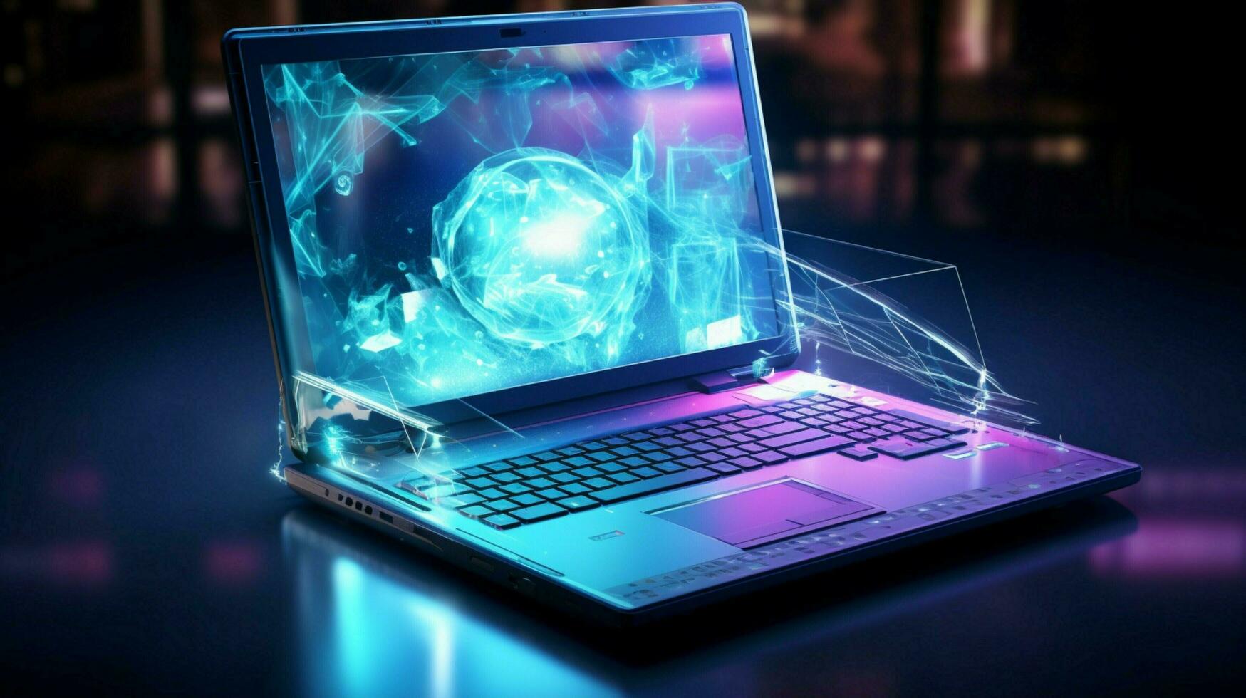 glowing laptop communicates globally on digital display photo