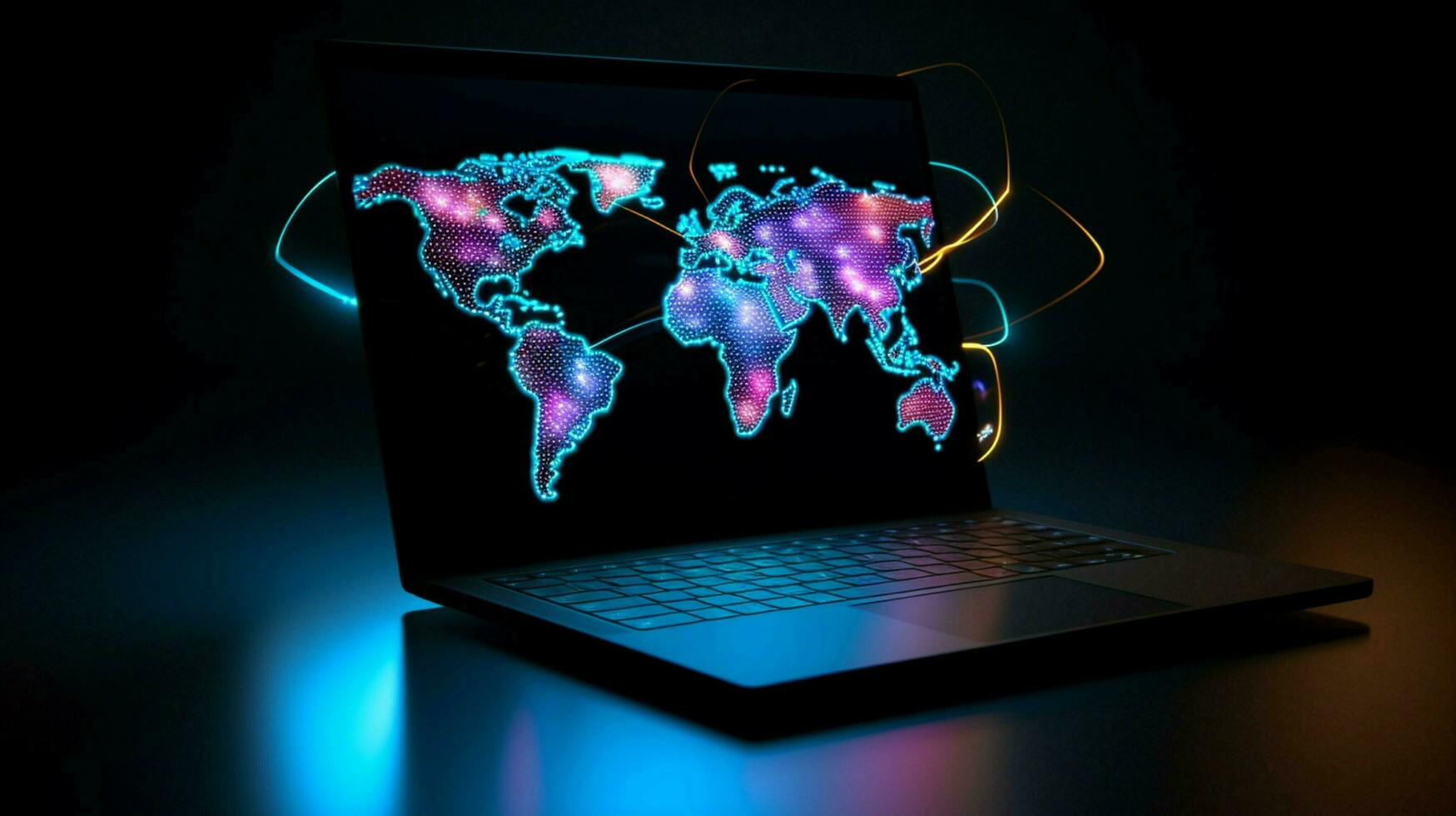 glowing laptop communicates globally on digital display photo