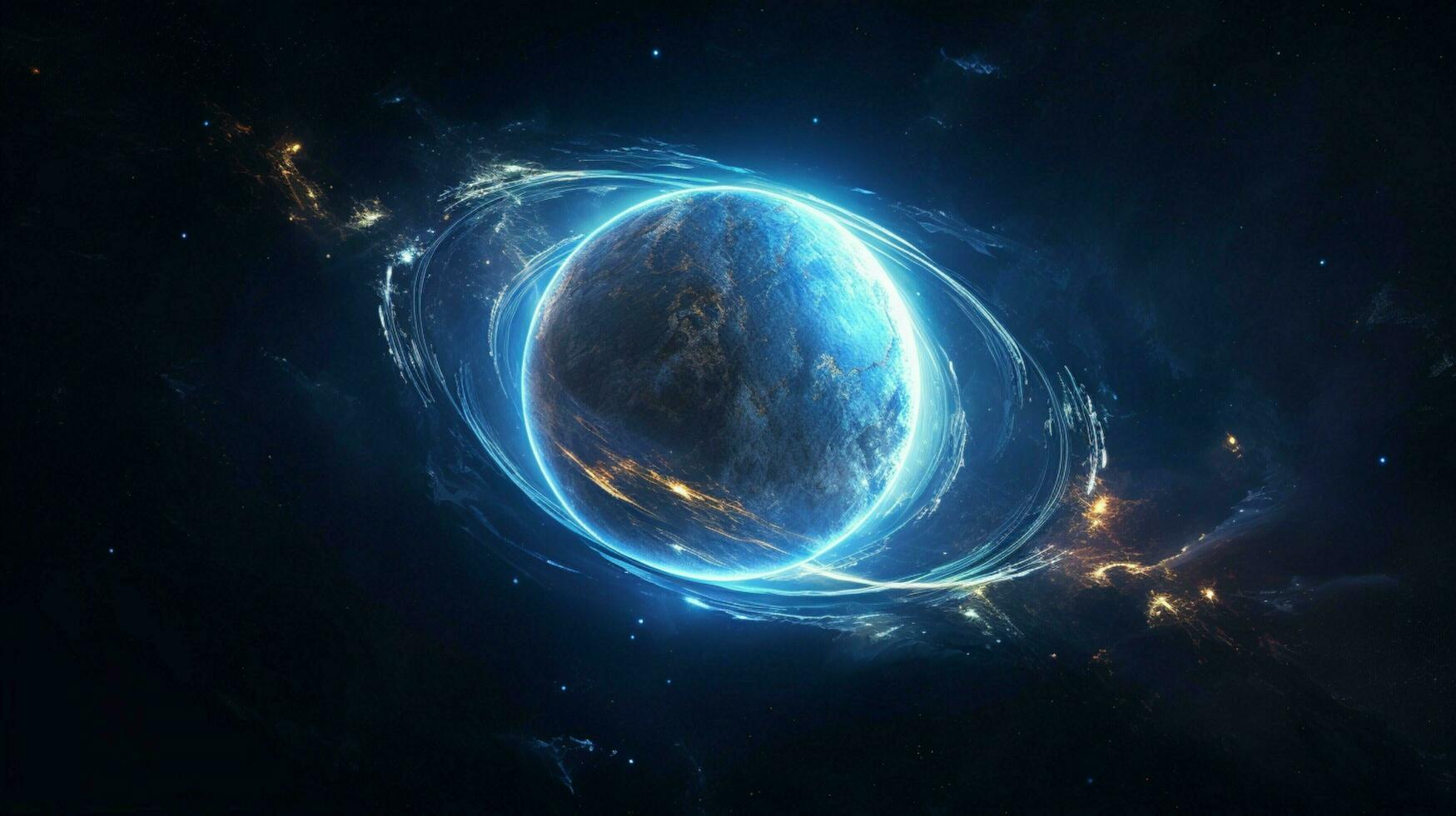 glowing moonlight illuminates orbiting planet sphere photo