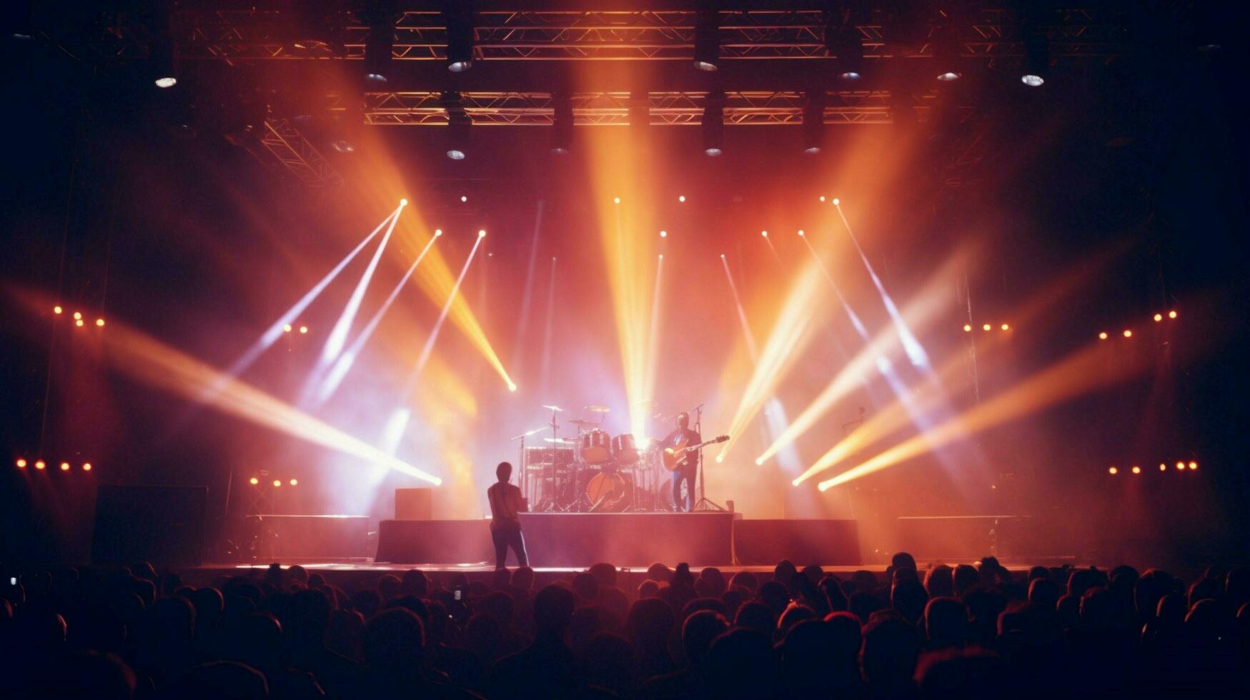glowing stage light illuminates close up musical performance photo
