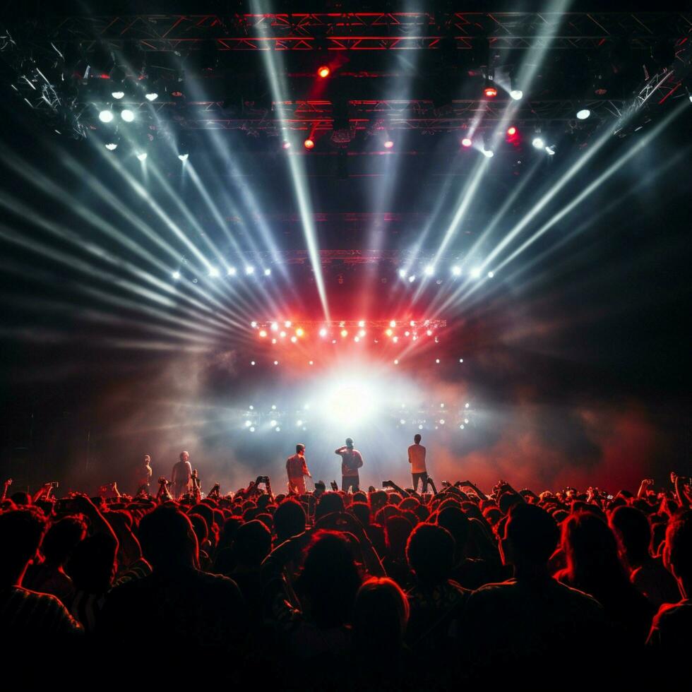 glowing stage light illuminates cheering rock fans photo