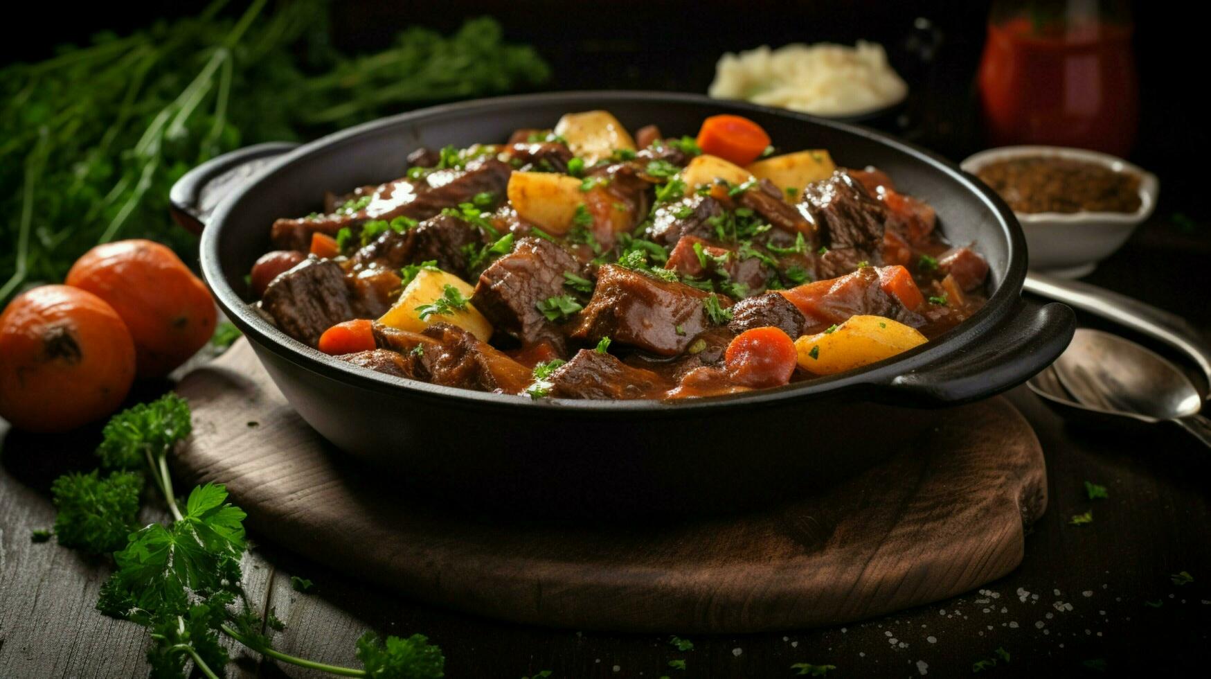 gourmet organic beef stew with fresh vegetables photo
