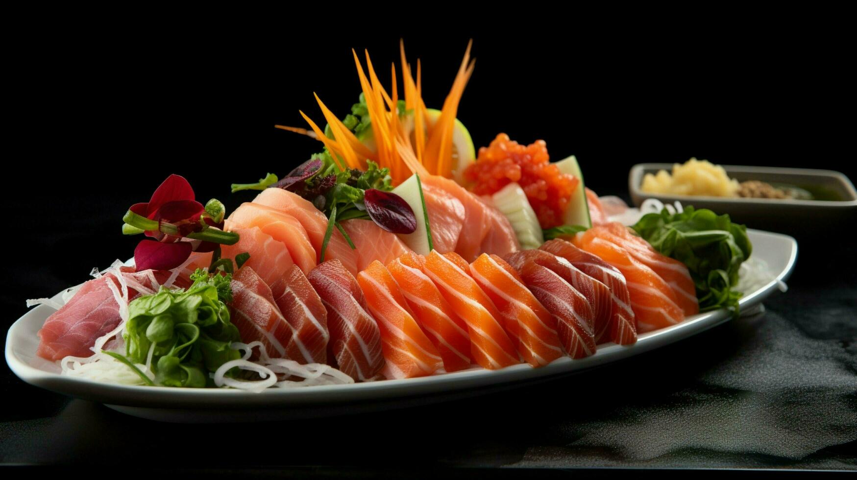 gourmet seafood meal plate of fresh sashimi healthy eating photo