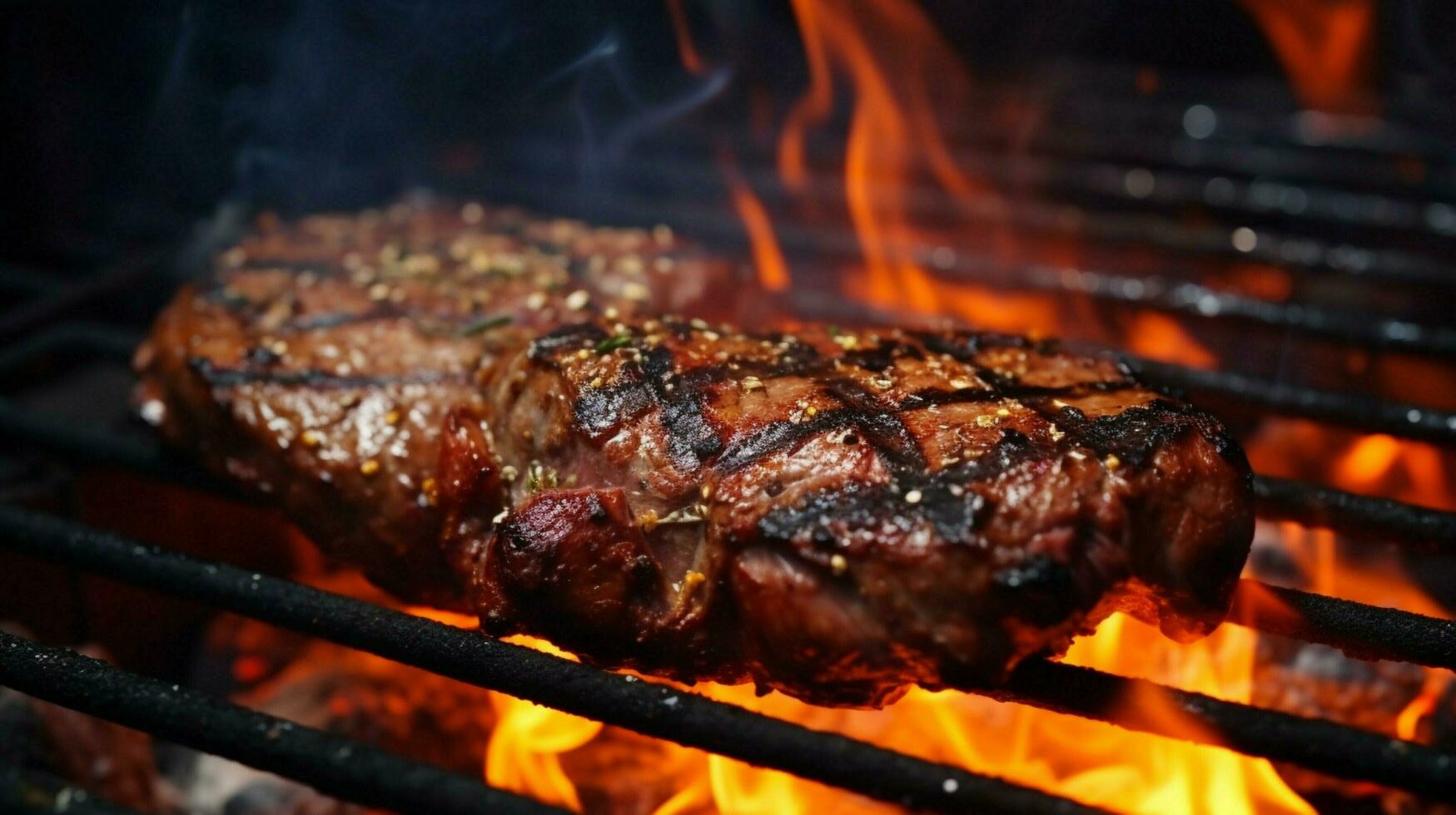 grilled meat on fire natural heat barbecue coal close up photo