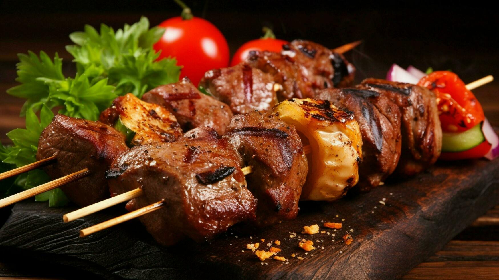 grilled meat on skewer a gourmet meal photo