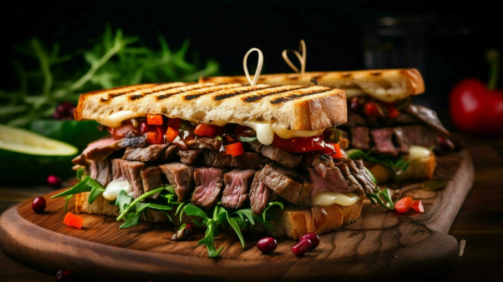 grilled sandwich with beef pork and vegetable photo