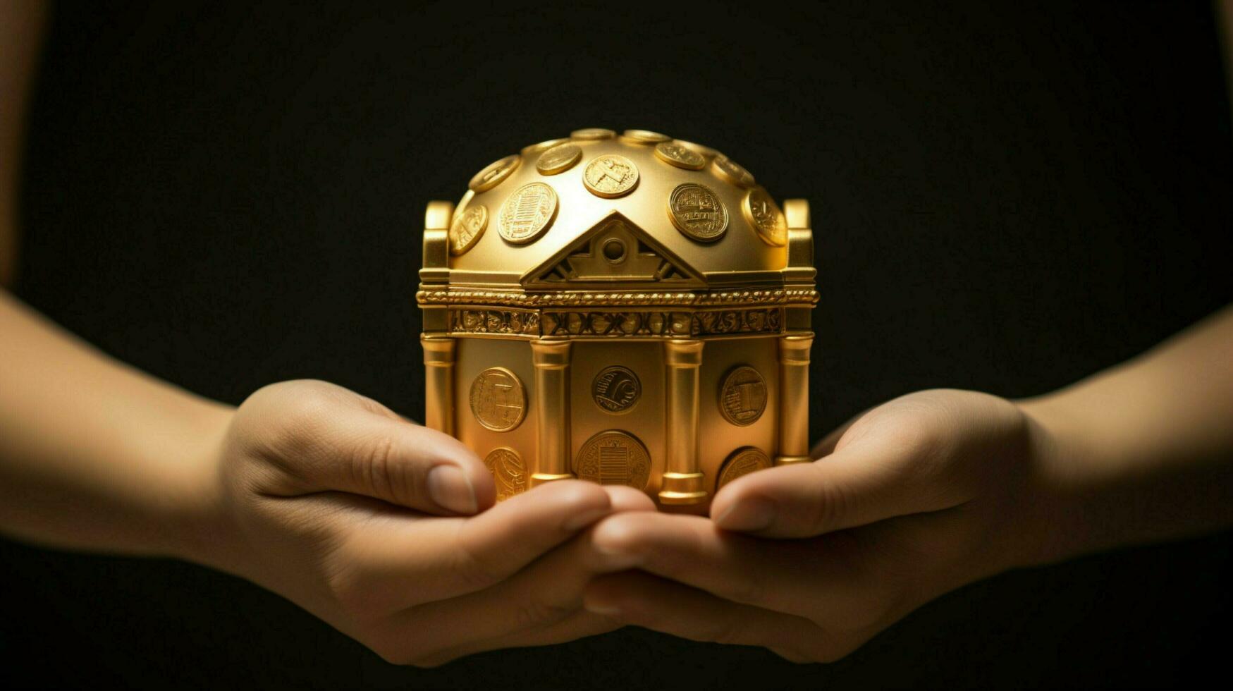 hand holding coin bank symbolizing wealth growth photo