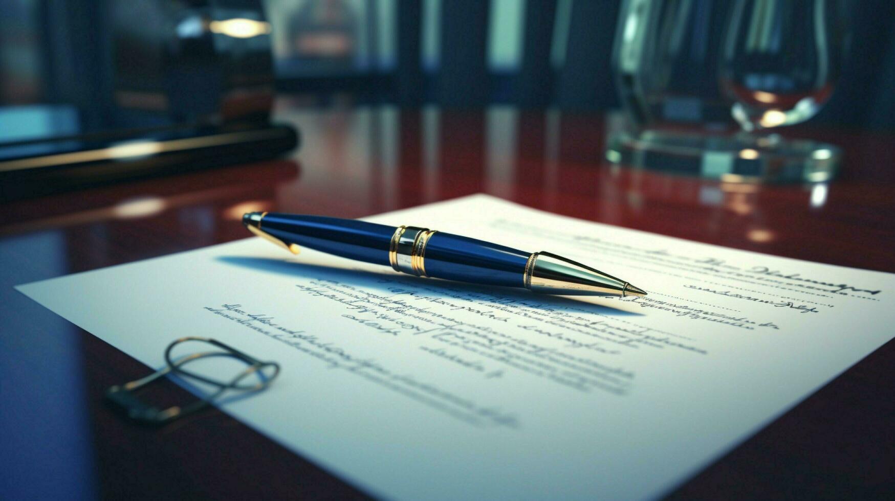 handwriting contract with fountain pen for business photo