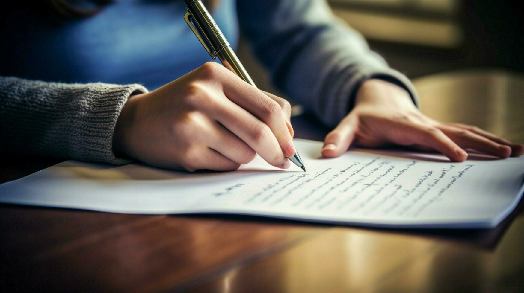 handwriting notes on paper a student studies for exams photo
