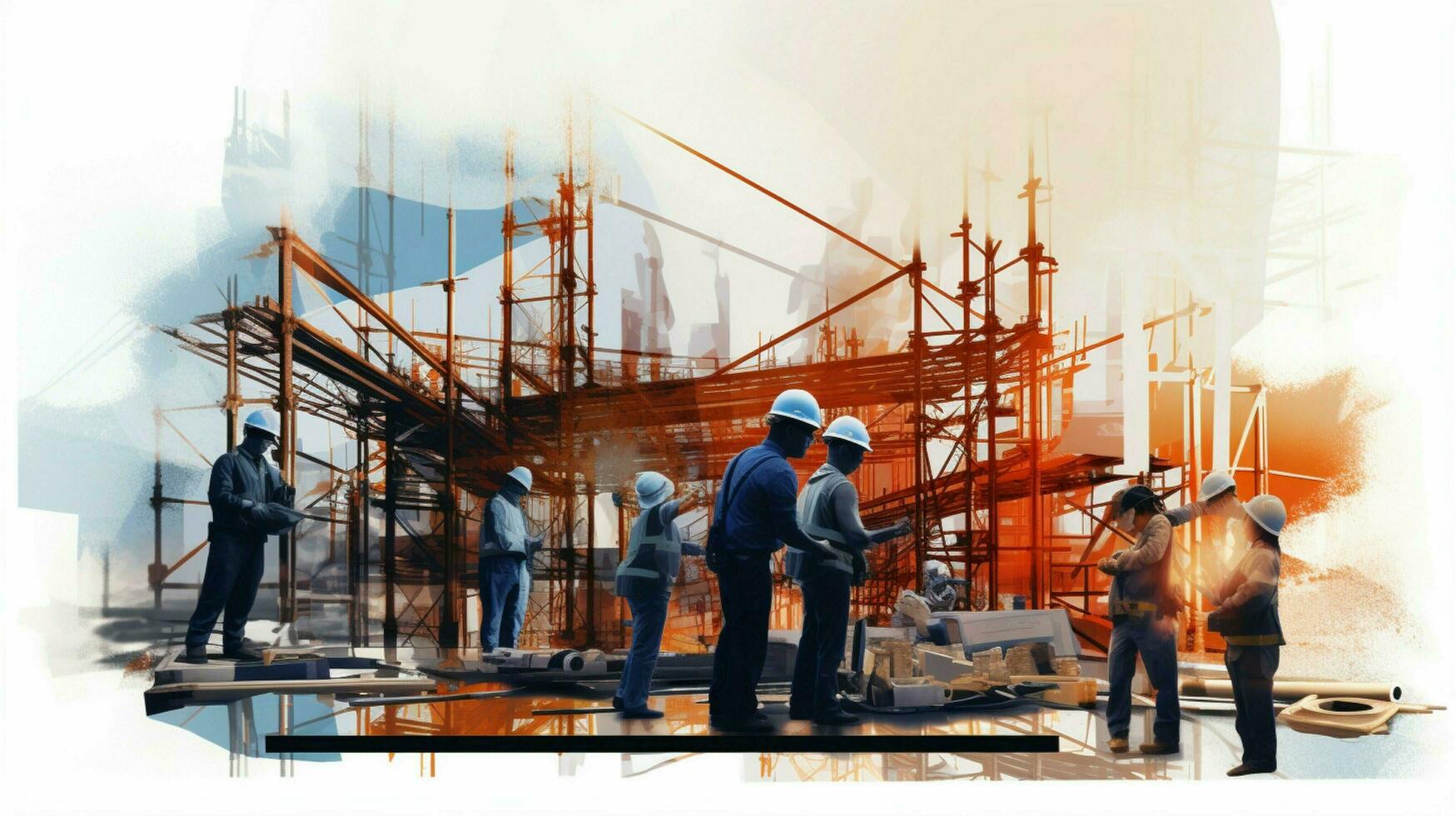 hardhat wearing men work together to build factory photo
