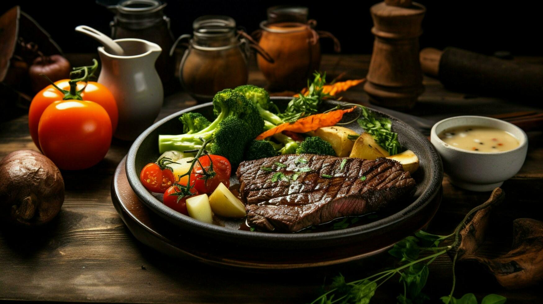 healthy eating freshness vegetables cooked meat grilled photo