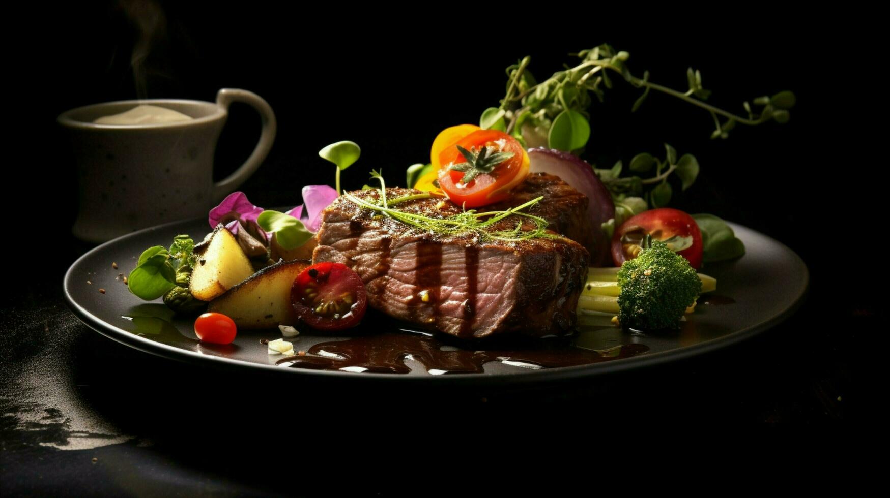 sano gastrónomo comida con Fresco carne y vegetales foto