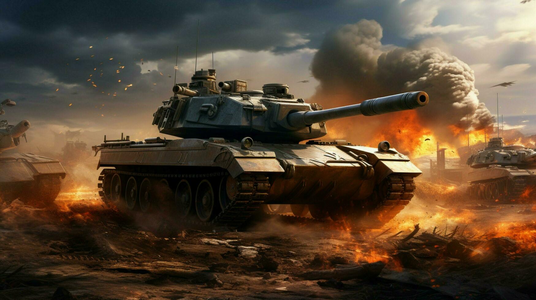 heavy machinery on battlefield armored tank in motion photo