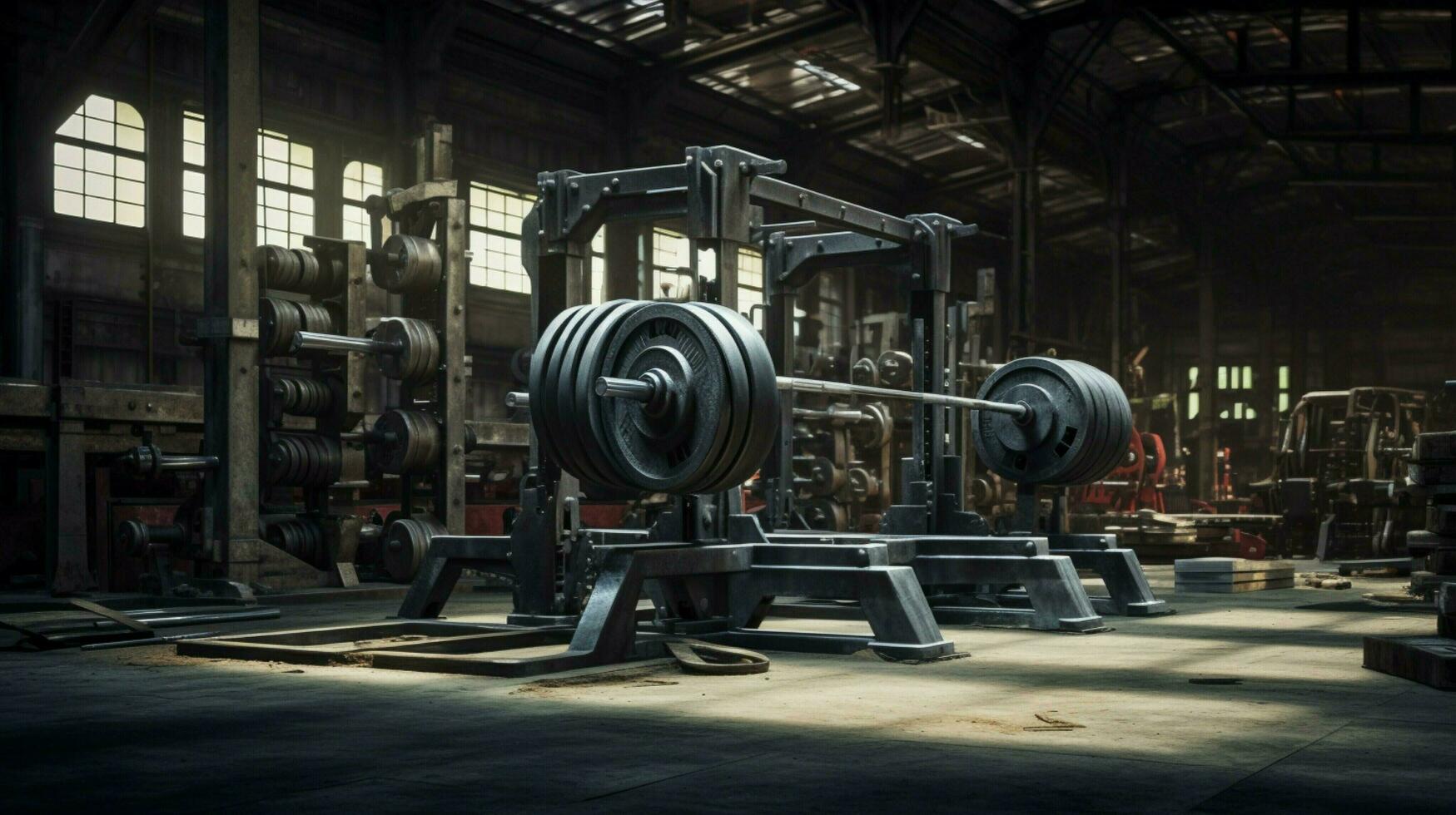 heavy weights muscular build steel equipment shining photo