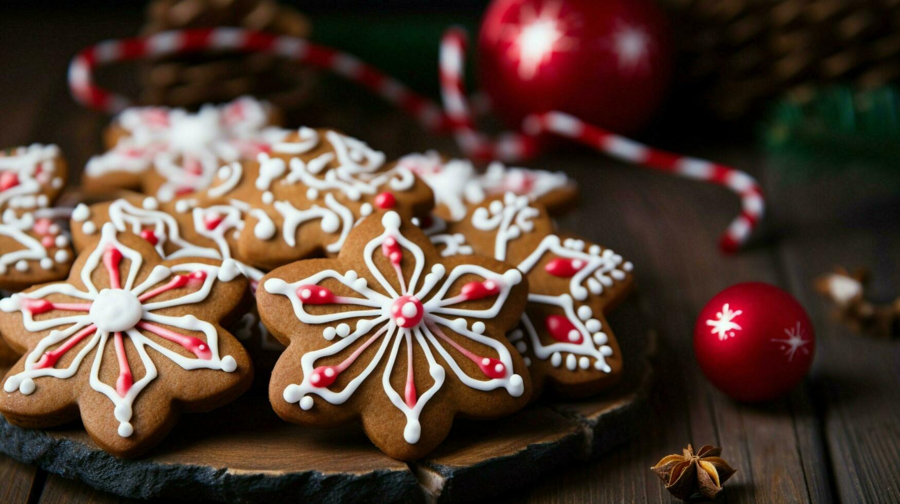 homemade gingerbread cookies with candy cane decoration photo