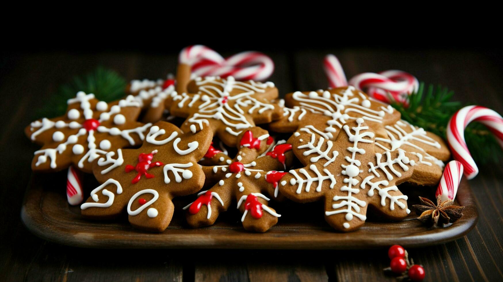 homemade gingerbread cookies with candy cane decoration photo
