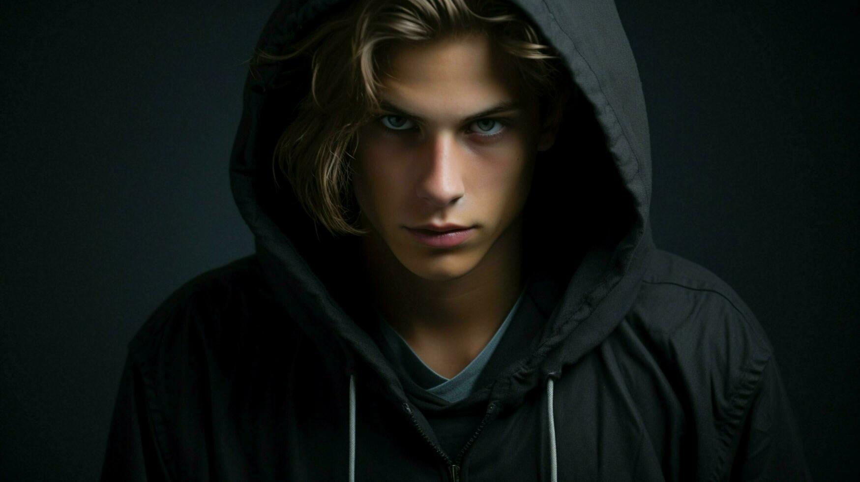 hooded shirt fashion on young adult male photo