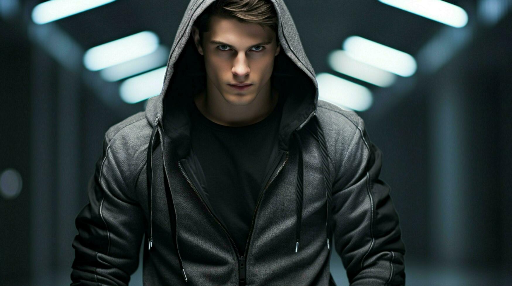 hooded shirt fashion on young adult male photo