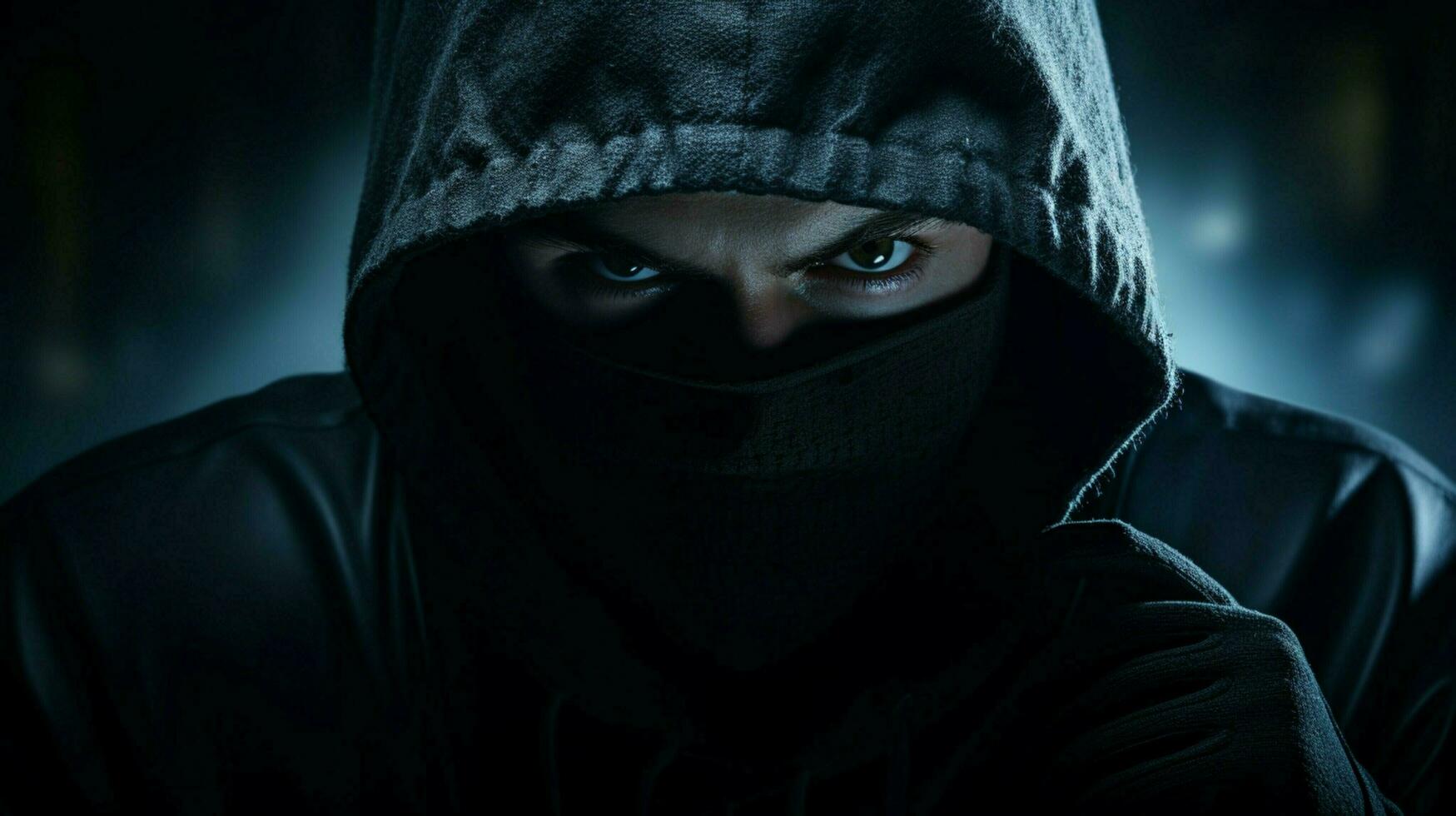 hooded thief lurking in the dark night photo