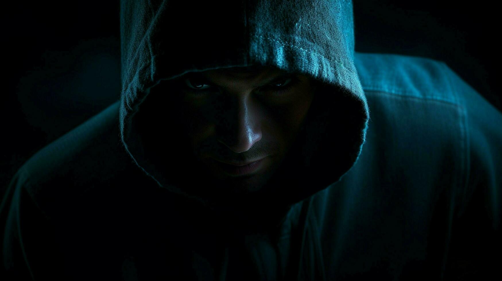 hooded thief lurking in the dark night photo