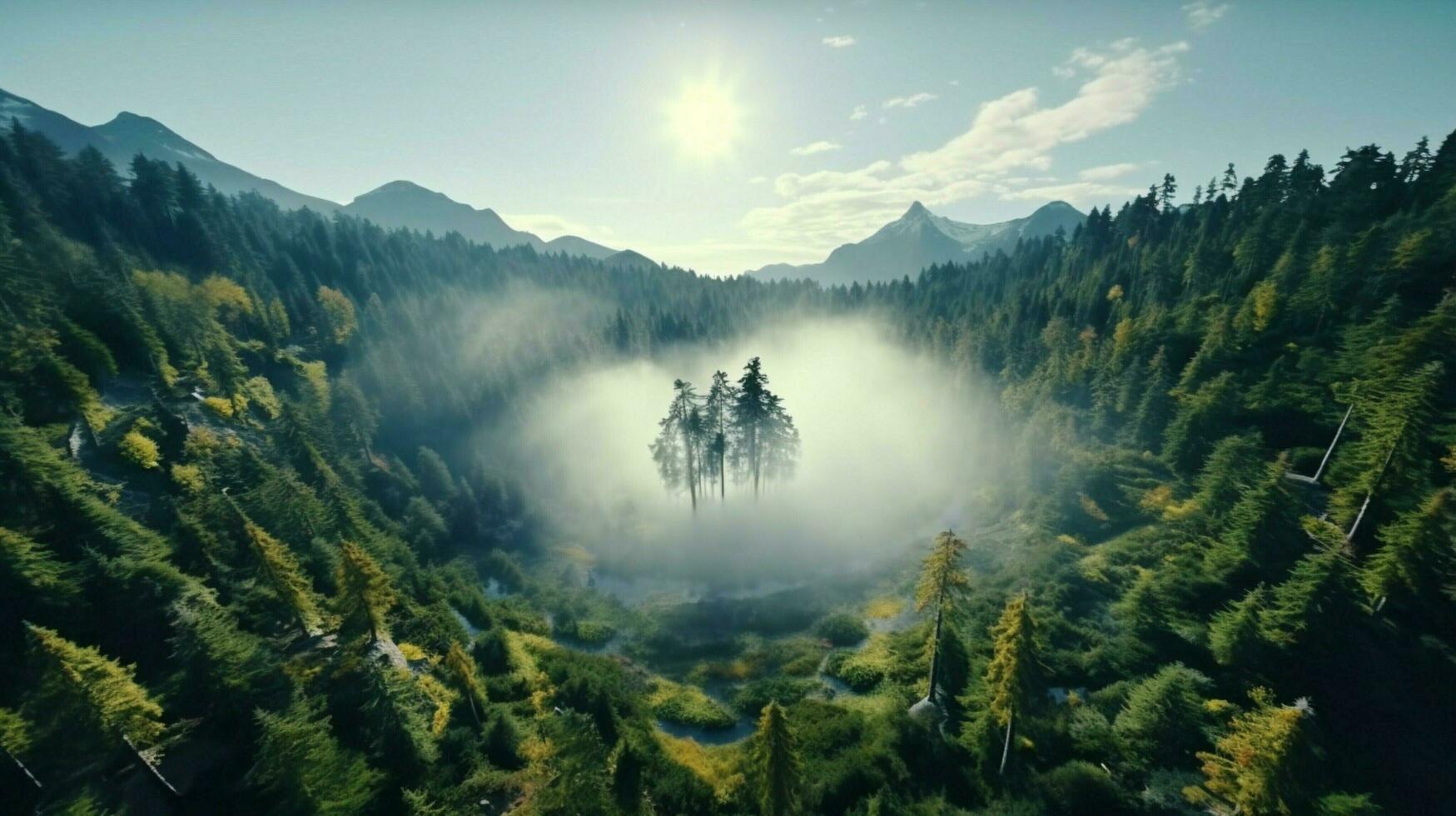 hovering drone captures aerial view of nature photo